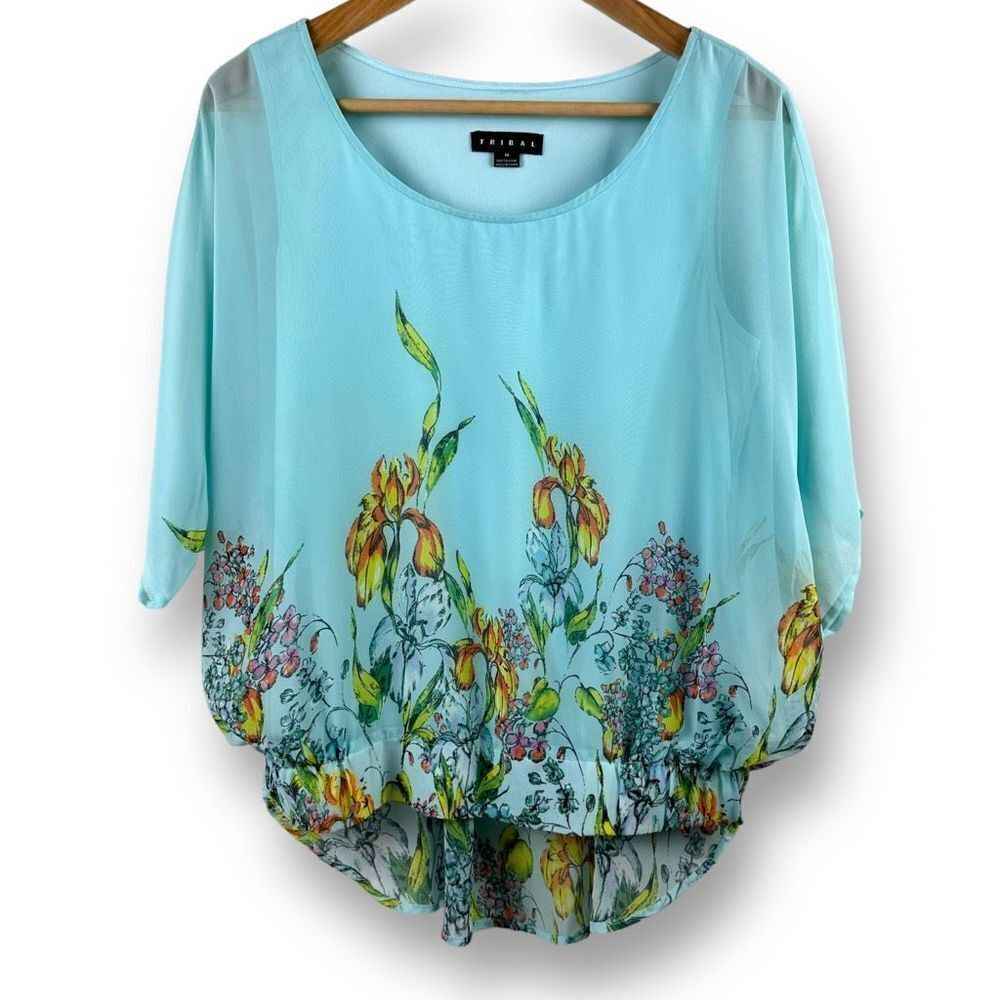 Tribal blue floral‎ print loose fit top size M